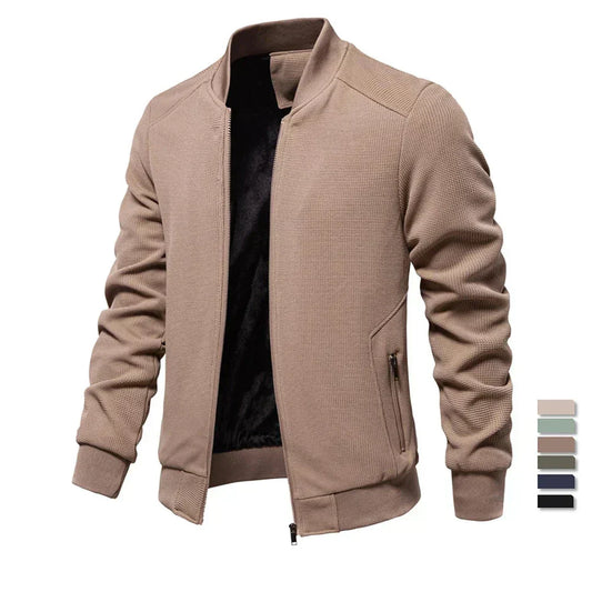 Herren Sweatshirt mit Reißverschluss - Lässige Bomber-Sweatshirt-Jacke mit Reißverschluss und Taschen-Khaki-S-Chaps Herrenmode
