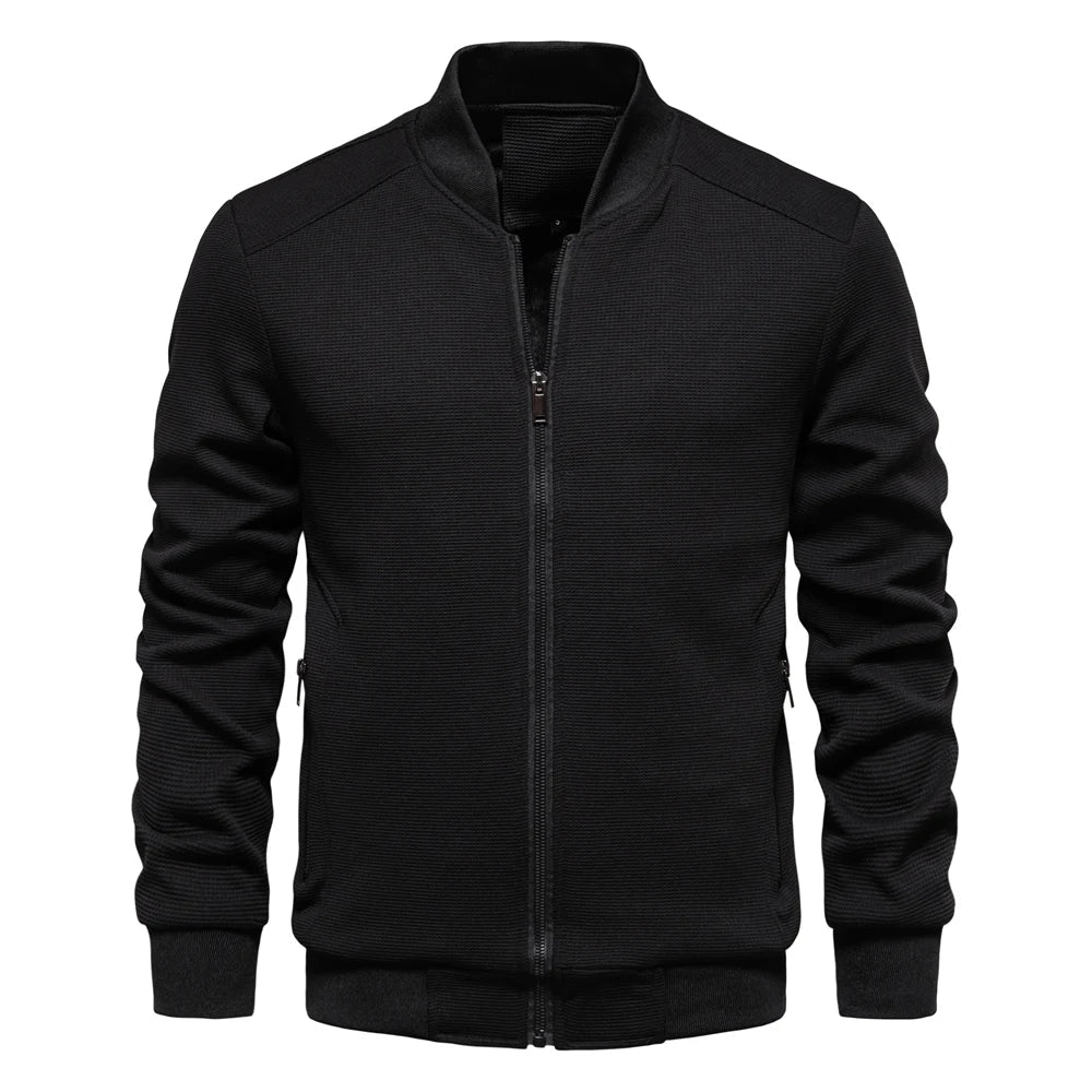 Herren Sweatshirt mit Reißverschluss - Lässige Bomber-Sweatshirt-Jacke mit Reißverschluss und Taschen-Schwarz-S-Chaps Herrenmode