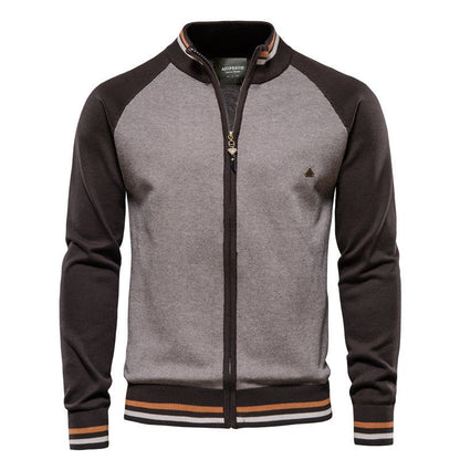 Herren-Sweatshirt mit Reißverschluss – Leicht – Durchgehender Reißverschluss – Sommerjacke – Herrenbekleidung-Braun-S-Chaps Herrenmode