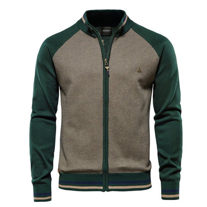 Herren-Sweatshirt mit Reißverschluss – Leicht – Durchgehender Reißverschluss – Sommerjacke – Herrenbekleidung-Grün-S-Chaps Herrenmode