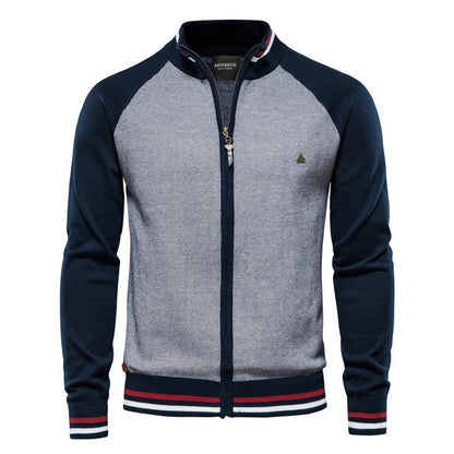 Herren-Sweatshirt mit Reißverschluss – Leicht – Durchgehender Reißverschluss – Sommerjacke – Herrenbekleidung-Marineblau-S-Chaps Herrenmode