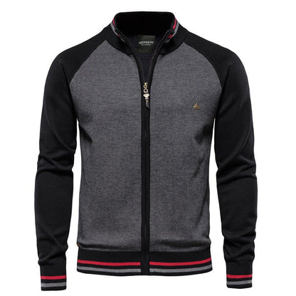 Herren-Sweatshirt mit Reißverschluss – Leicht – Durchgehender Reißverschluss – Sommerjacke – Herrenbekleidung-Schwarz-S-Chaps Herrenmode