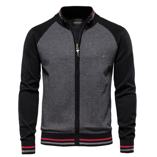 Herren-Sweatshirt mit Reißverschluss – Leicht – Durchgehender Reißverschluss – Sommerjacke – Herrenbekleidung-Schwarz-S-Chaps Herrenmode