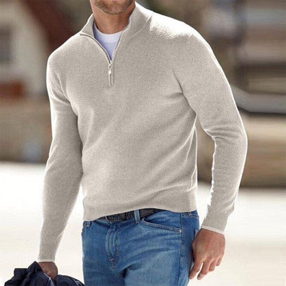Herren-Sweatshirt mit halbem Reißverschluss – kuscheliger Langarm-Winterpullover-Beige-S-Chaps Herrenmode