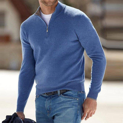 Herren-Sweatshirt mit halbem Reißverschluss – kuscheliger Langarm-Winterpullover-Blau-S-Chaps Herrenmode