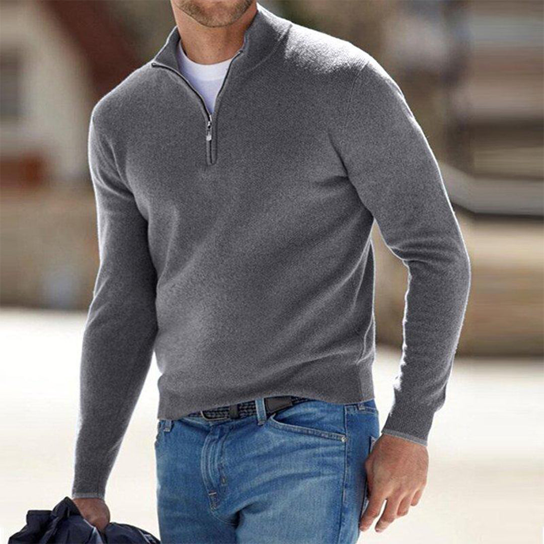 Herren-Sweatshirt mit halbem Reißverschluss – kuscheliger Langarm-Winterpullover-Grau-S-Chaps Herrenmode