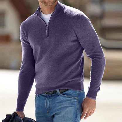 Herren-Sweatshirt mit halbem Reißverschluss – kuscheliger Langarm-Winterpullover-Lila-S-Chaps Herrenmode