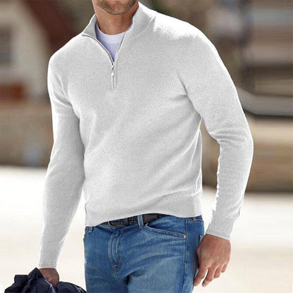 Herren-Sweatshirt mit halbem Reißverschluss – kuscheliger Langarm-Winterpullover-Weiß-S-Chaps Herrenmode