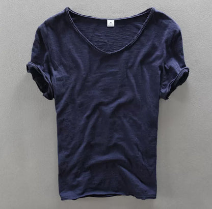Herren-T-Shirt | Baumwolle | Leicht | T-Shirt mit V-Ausschnitt | Herrenbekleidung-Marineblau-XS-Chaps Herrenmode