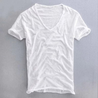 Herren-T-Shirt | Baumwolle | Leicht | T-Shirt mit V-Ausschnitt | Herrenbekleidung-Weiß-XS-Chaps Herrenmode
