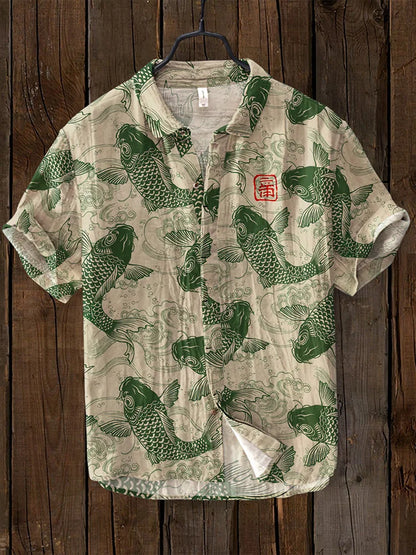 Herren-T-Shirt | Geknöpft | Bedruckt | Kurzarm-Shirt | Herren-Shirts-Grün-S-Chaps Herrenmode