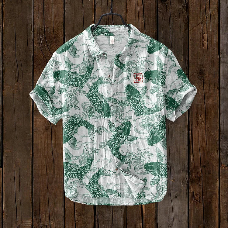 Herren-T-Shirt | Geknöpft | Bedruckt | Kurzarm-Shirt | Herren-Shirts-Mintgrün-S-Chaps Herrenmode