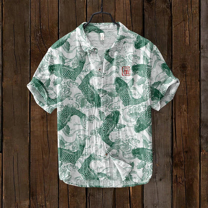 Herren-T-Shirt | Geknöpft | Bedruckt | Kurzarm-Shirt | Herren-Shirts-Mintgrün-S-Chaps Herrenmode