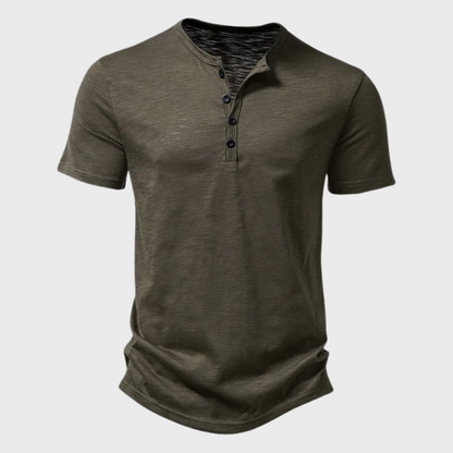 Herren T-Shirt - Knopfleiste - Leichtgewicht - Schlichtes T-Shirt - Herrenbekleidung-Dunkelgrün-S-Chaps Herrenmode