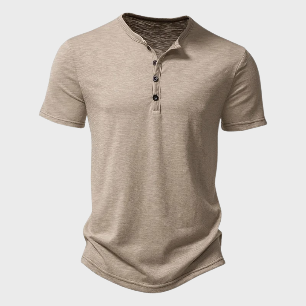 Herren T-Shirt - Knopfleiste - Leichtgewicht - Schlichtes T-Shirt - Herrenbekleidung-Khaki-S-Chaps Herrenmode