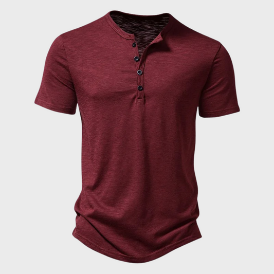 Herren T-Shirt - Knopfleiste - Leichtgewicht - Schlichtes T-Shirt - Herrenbekleidung-Weinrot-S-Chaps Herrenmode