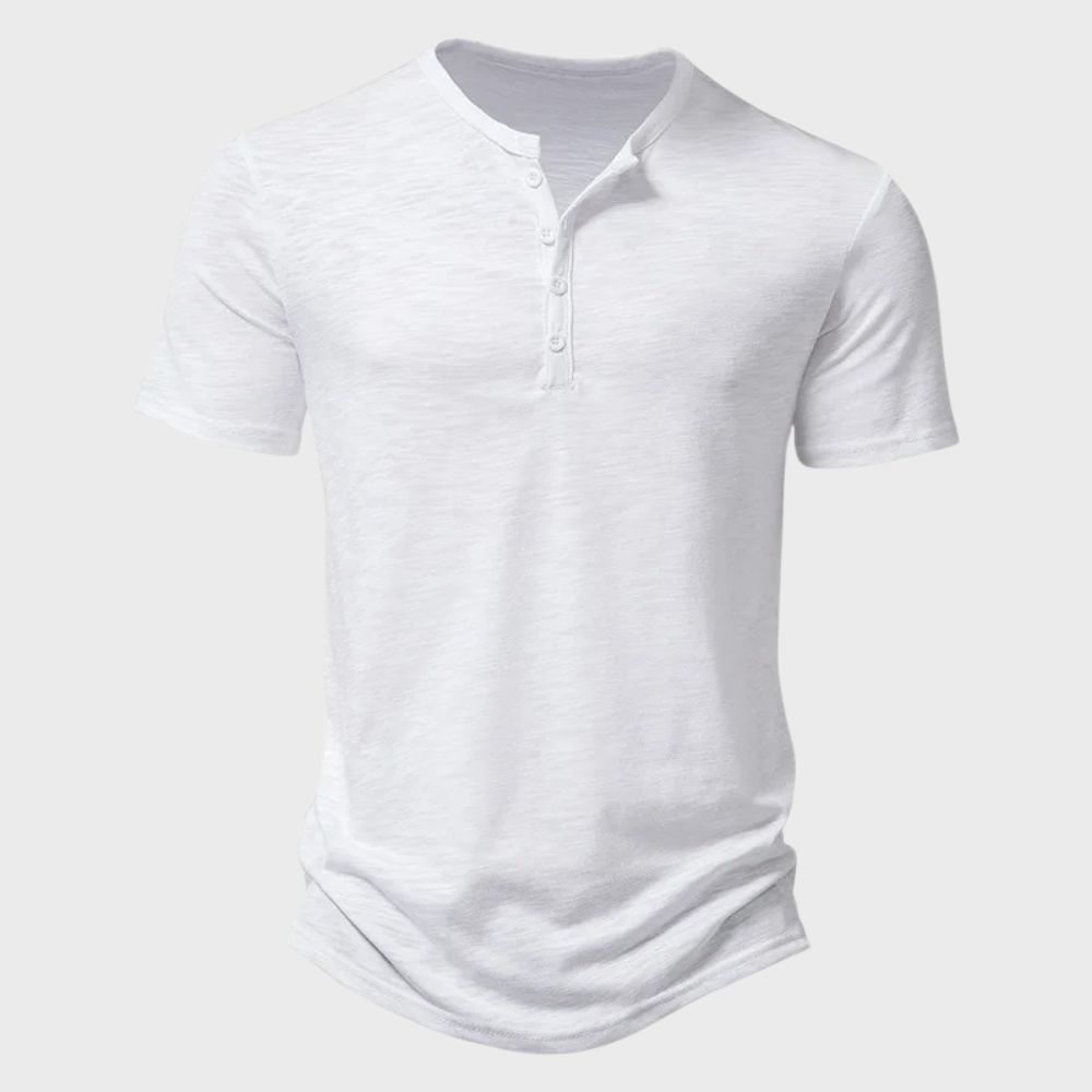 Herren T-Shirt - Knopfleiste - Leichtgewicht - Schlichtes T-Shirt - Herrenbekleidung-Weiß-S-Chaps Herrenmode