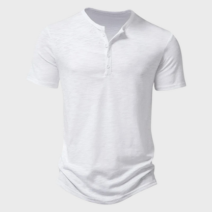 Herren T-Shirt - Knopfleiste - Leichtgewicht - Schlichtes T-Shirt - Herrenbekleidung-Weiß-S-Chaps Herrenmode