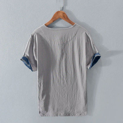 Herren-T-Shirt - Leichtes Kurzarm-T-Shirt aus Baumwolle und Leinen-Chaps Herrenmode