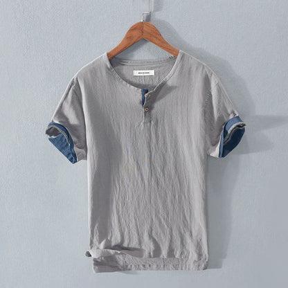 Herren-T-Shirt - Leichtes Kurzarm-T-Shirt aus Baumwolle und Leinen-Grau-S-Chaps Herrenmode
