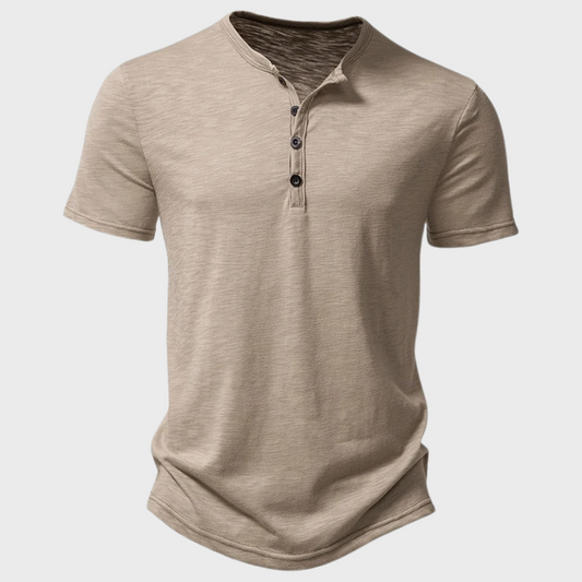Herren T-Shirt | Leichtgewicht | Viertelknopf | Schlichtes T-Shirt | Freizeithemd-Khaki-S-Chaps Herrenmode