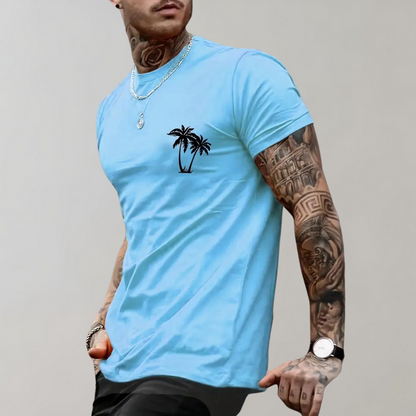 Herren-T-Shirt | Palme | Kurzarm | Rundhalsausschnitt | Sommerkleidung für Männer-Apricot-S-Chaps Herrenmode
