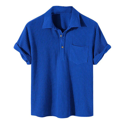 Herren-T-Shirt | Umlegekragen | Brusttasche | Polo-T-Shirt | Halbgeknöpftes Hemd-Blau-M-Chaps Herrenmode
