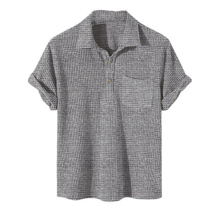Herren-T-Shirt | Umlegekragen | Brusttasche | Polo-T-Shirt | Halbgeknöpftes Hemd-Grau-M-Chaps Herrenmode
