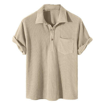 Herren-T-Shirt | Umlegekragen | Brusttasche | Polo-T-Shirt | Halbgeknöpftes Hemd-Khaki-M-Chaps Herrenmode