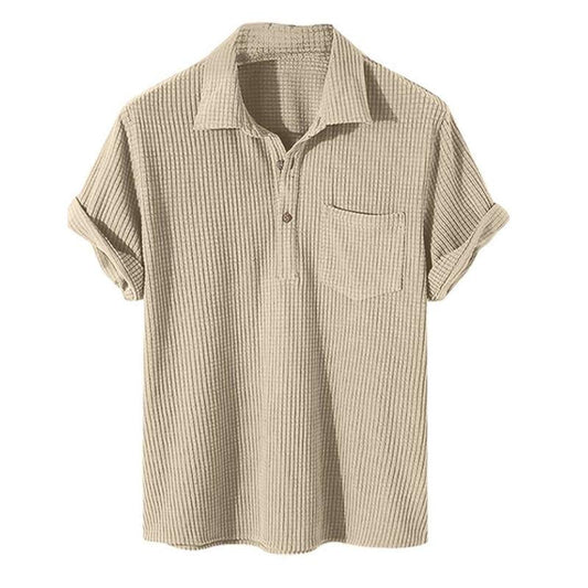 Herren-T-Shirt | Umlegekragen | Brusttasche | Polo-T-Shirt | Halbgeknöpftes Hemd-Khaki-M-Chaps Herrenmode