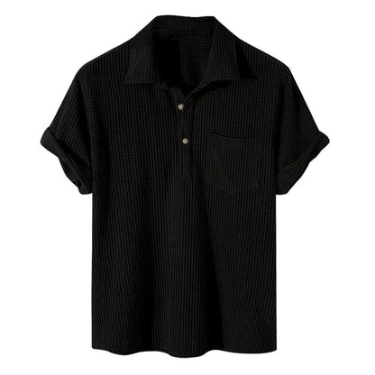Herren-T-Shirt | Umlegekragen | Brusttasche | Polo-T-Shirt | Halbgeknöpftes Hemd-Schwarz-M-Chaps Herrenmode