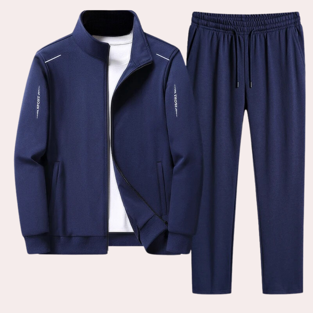 Herren-Trainingsanzug – mit Reißverschluss – Kordelzug – zweiteiliges Set – Sportbekleidung für Herren-Blau-M-Chaps Herrenmode
