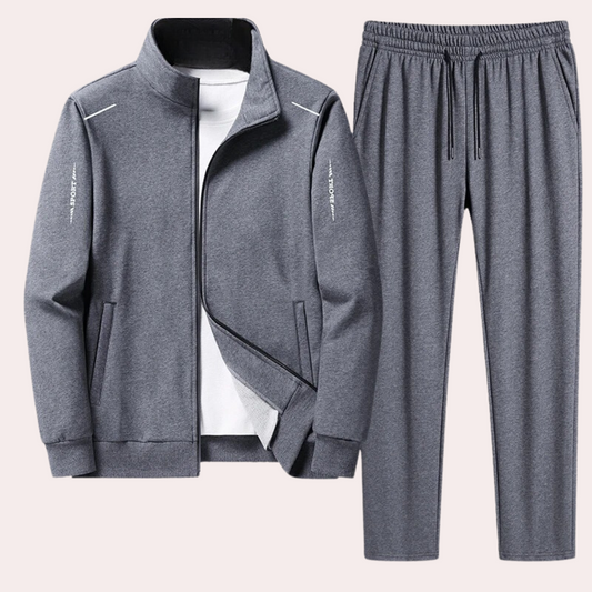 Herren-Trainingsanzug – mit Reißverschluss – Kordelzug – zweiteiliges Set – Sportbekleidung für Herren-Grau-M-Chaps Herrenmode