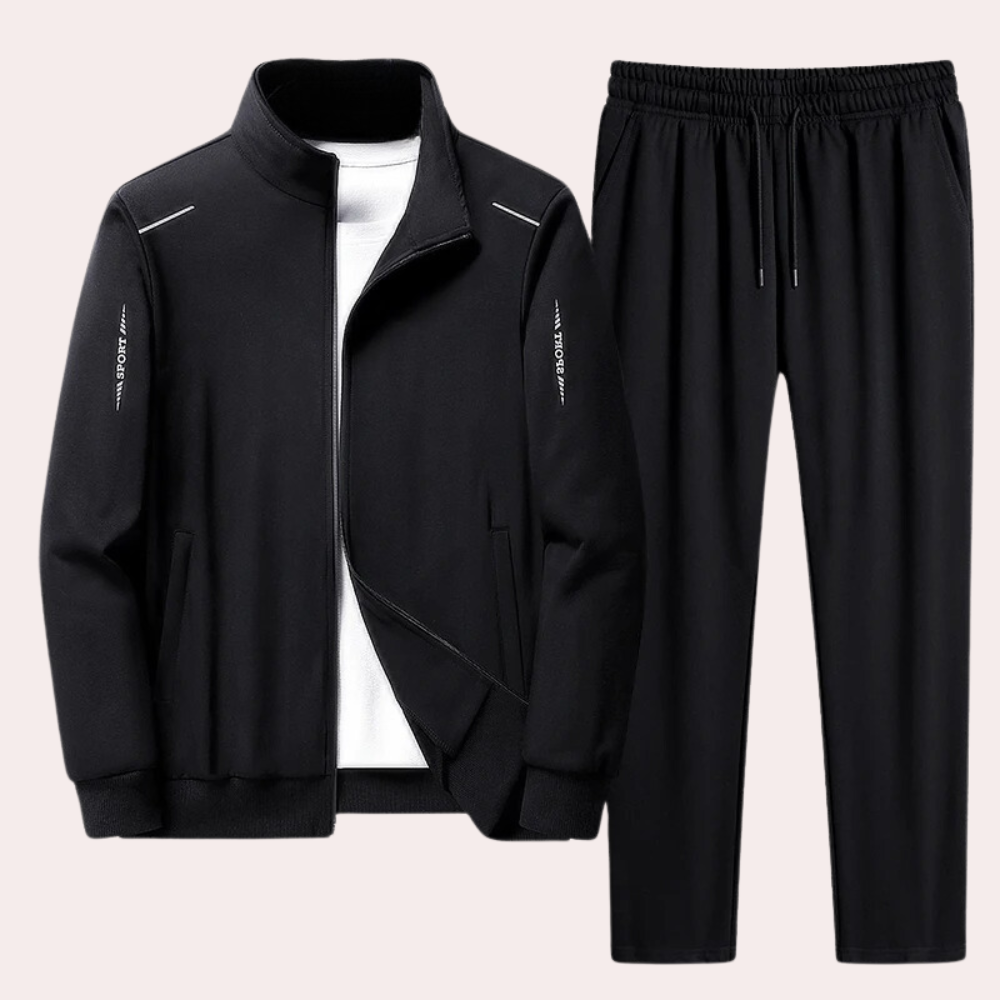 Herren-Trainingsanzug – mit Reißverschluss – Kordelzug – zweiteiliges Set – Sportbekleidung für Herren-Schwarz-M-Chaps Herrenmode