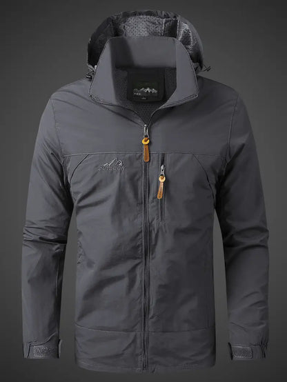 Herren-Windjacke – mit Kapuze – Outdoor – wasserdichte Jacke – Windjacke-Grau-S-Chaps Herrenmode