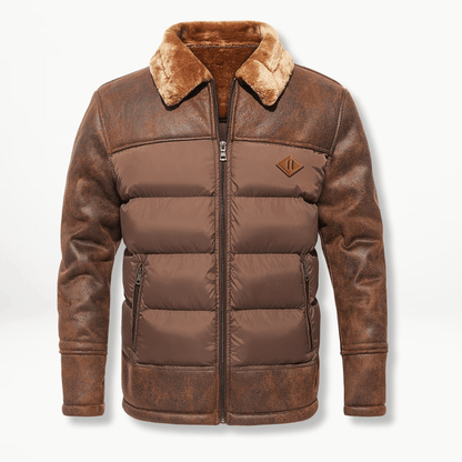 Herren Winterjacke | Gefüttert | Pelzkragen | Pufferjacke | Daunenjacke-Braun-S-Chaps Herrenmode