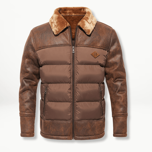 Herren Winterjacke | Gefüttert | Pelzkragen | Pufferjacke | Daunenjacke-Braun-S-Chaps Herrenmode