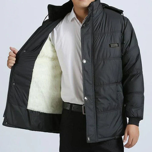 Herren-Winterjacke | Mit Kapuze | Mit Fell gefüttert | Daunenjacke | Gesteppte Herrenjacke-Schwarz-Weiß-XS-Chaps Herrenmode