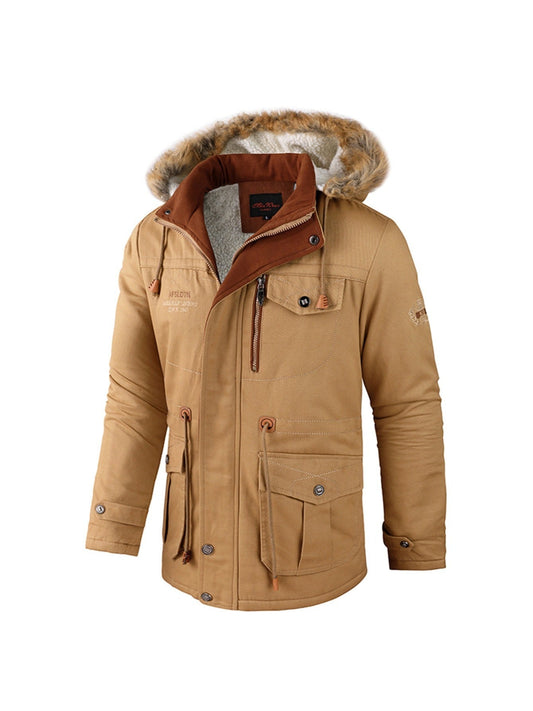 Herren-Winterjacke | Warm | Mit Kapuze | Winterparka | Jacke mit Sher-Khaki-XS-Chaps Herrenmode