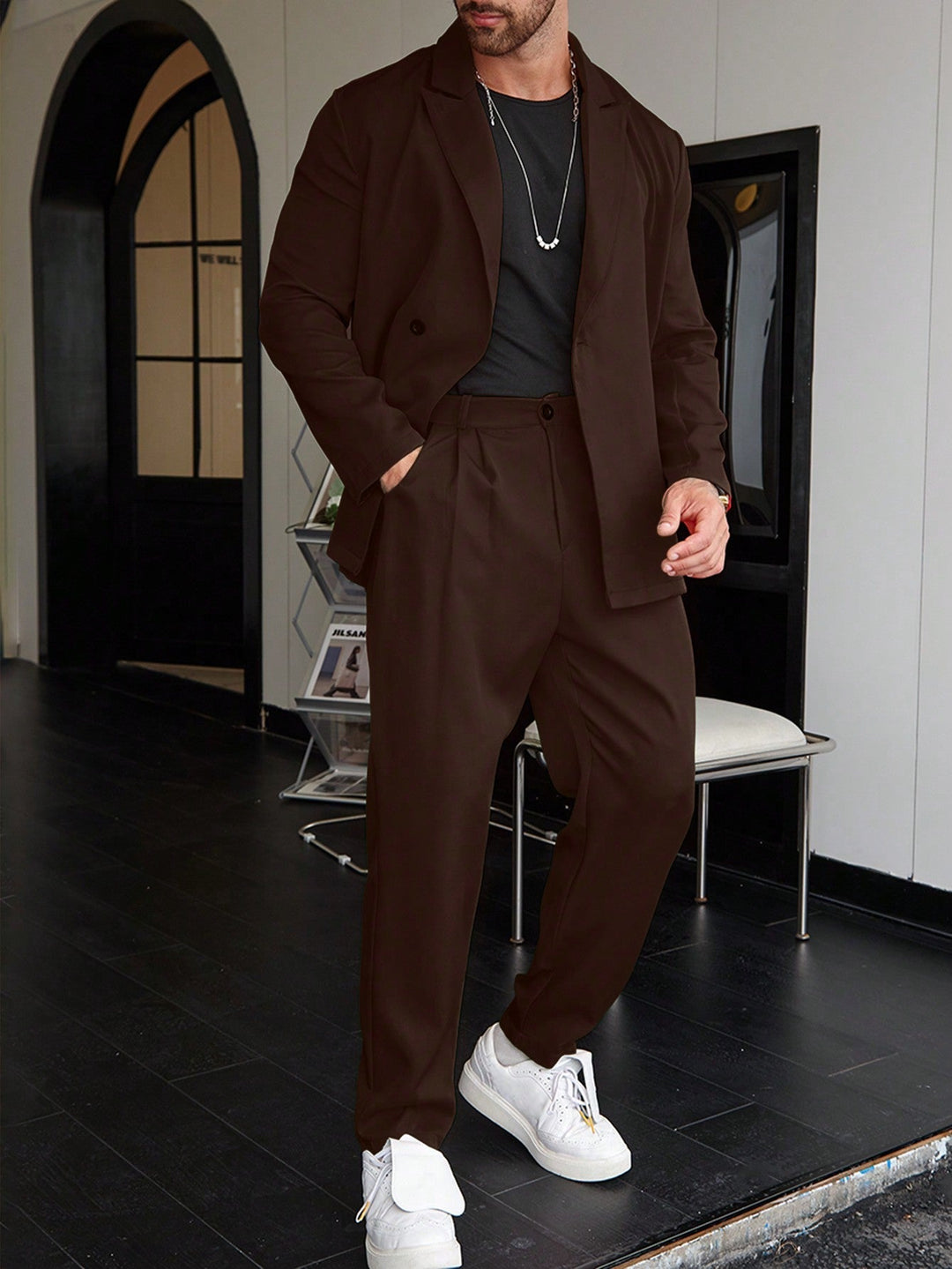 Herrenanzug | Relaxed Fit | Bundfaltenhosen | Blazer und Hosenset | Zweiteiliges Set für Herren-Braun-XS-Chaps Herrenmode