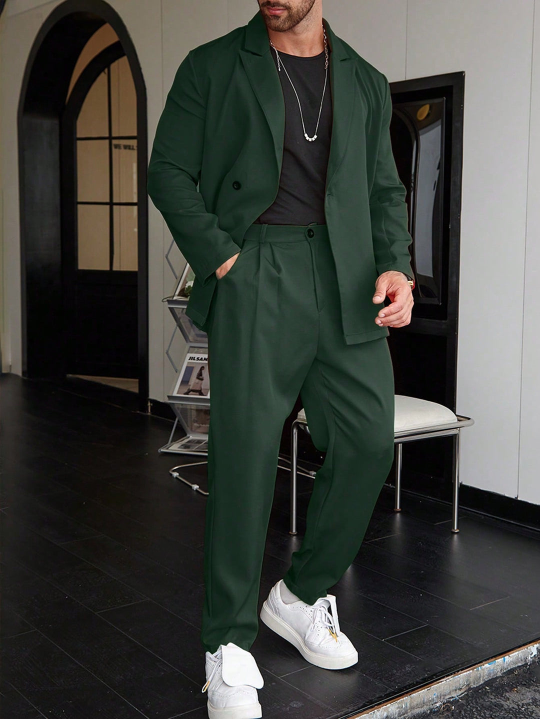 Herrenanzug | Relaxed Fit | Bundfaltenhosen | Blazer und Hosenset | Zweiteiliges Set für Herren-Grün-XS-Chaps Herrenmode