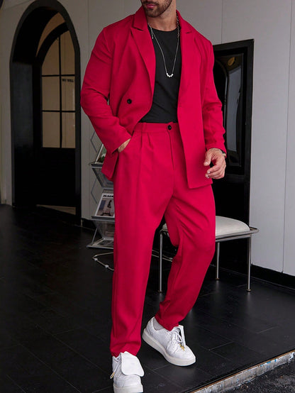 Herrenanzug | Relaxed Fit | Bundfaltenhosen | Blazer und Hosenset | Zweiteiliges Set für Herren-Rot-XS-Chaps Herrenmode
