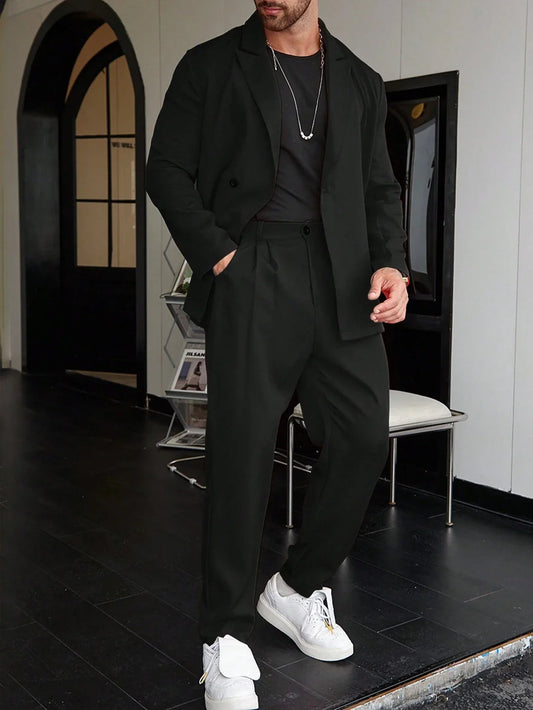 Herrenanzug | Relaxed Fit | Bundfaltenhosen | Blazer und Hosenset | Zweiteiliges Set für Herren-Schwarz-XS-Chaps Herrenmode
