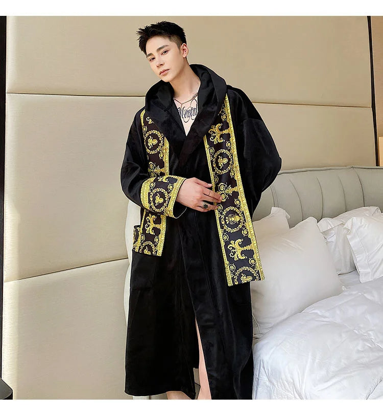 Herrenbademantel – mit Kapuze – aus Samt – Luxusbademantel – Bademantel mit Handtuch-Chaps Herrenmode
