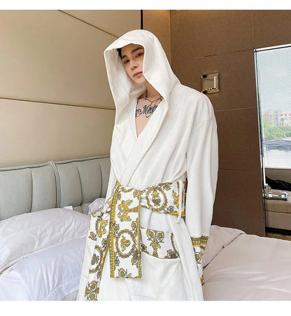 Herrenbademantel – mit Kapuze – aus Samt – Luxusbademantel – Bademantel mit Handtuch-Chaps Herrenmode