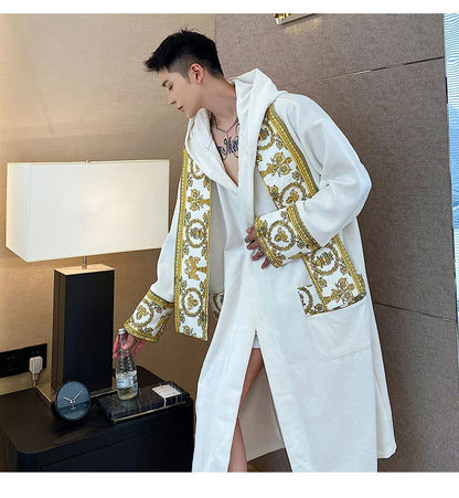 Herrenbademantel – mit Kapuze – aus Samt – Luxusbademantel – Bademantel mit Handtuch-Chaps Herrenmode