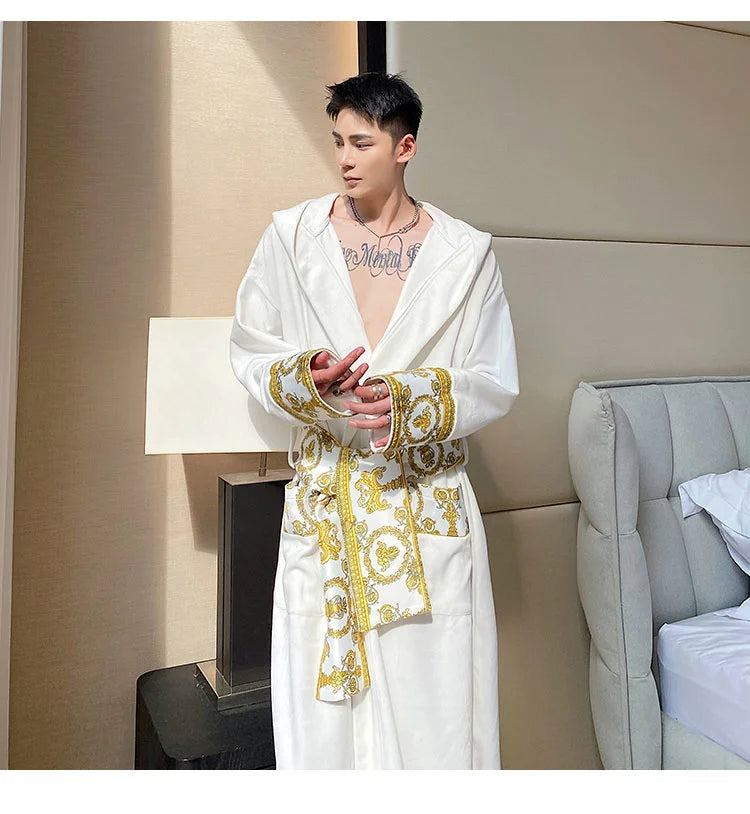 Herrenbademantel – mit Kapuze – aus Samt – Luxusbademantel – Bademantel mit Handtuch-Chaps Herrenmode