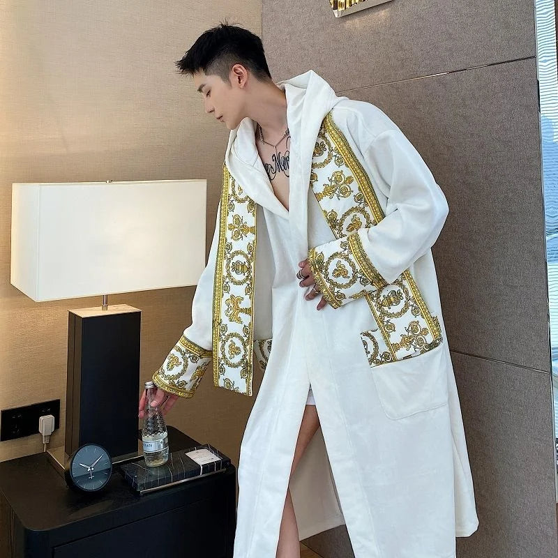 Herrenbademantel – mit Kapuze – aus Samt – Luxusbademantel – Bademantel mit Handtuch-Chaps Herrenmode