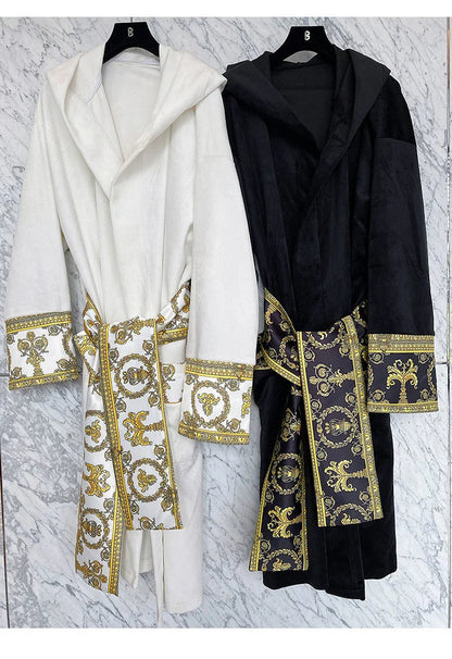 Herrenbademantel – mit Kapuze – aus Samt – Luxusbademantel – Bademantel mit Handtuch-Chaps Herrenmode