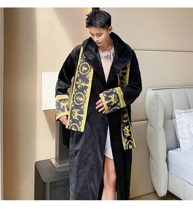 Herrenbademantel – mit Kapuze – aus Samt – Luxusbademantel – Bademantel mit Handtuch-Chaps Herrenmode